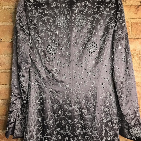 Badgley Mischka -Gray Sequin Holiday Blazer - Picture 2 of 4